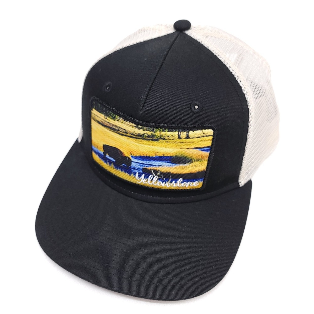 Yellowstone National Park Hat Strapback Cap‎ Mens Black Buffalo Bison Patch